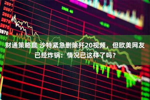 财通策略赢 沙特紧急删除歼20视频，但欧美网友已经炸锅：情况已这样了吗？